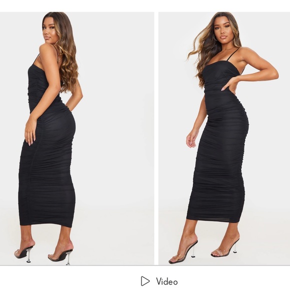 PRETTYLITTLETHING // BNWT Ruched mesh midi/maxi dress - Picture 1 of 6